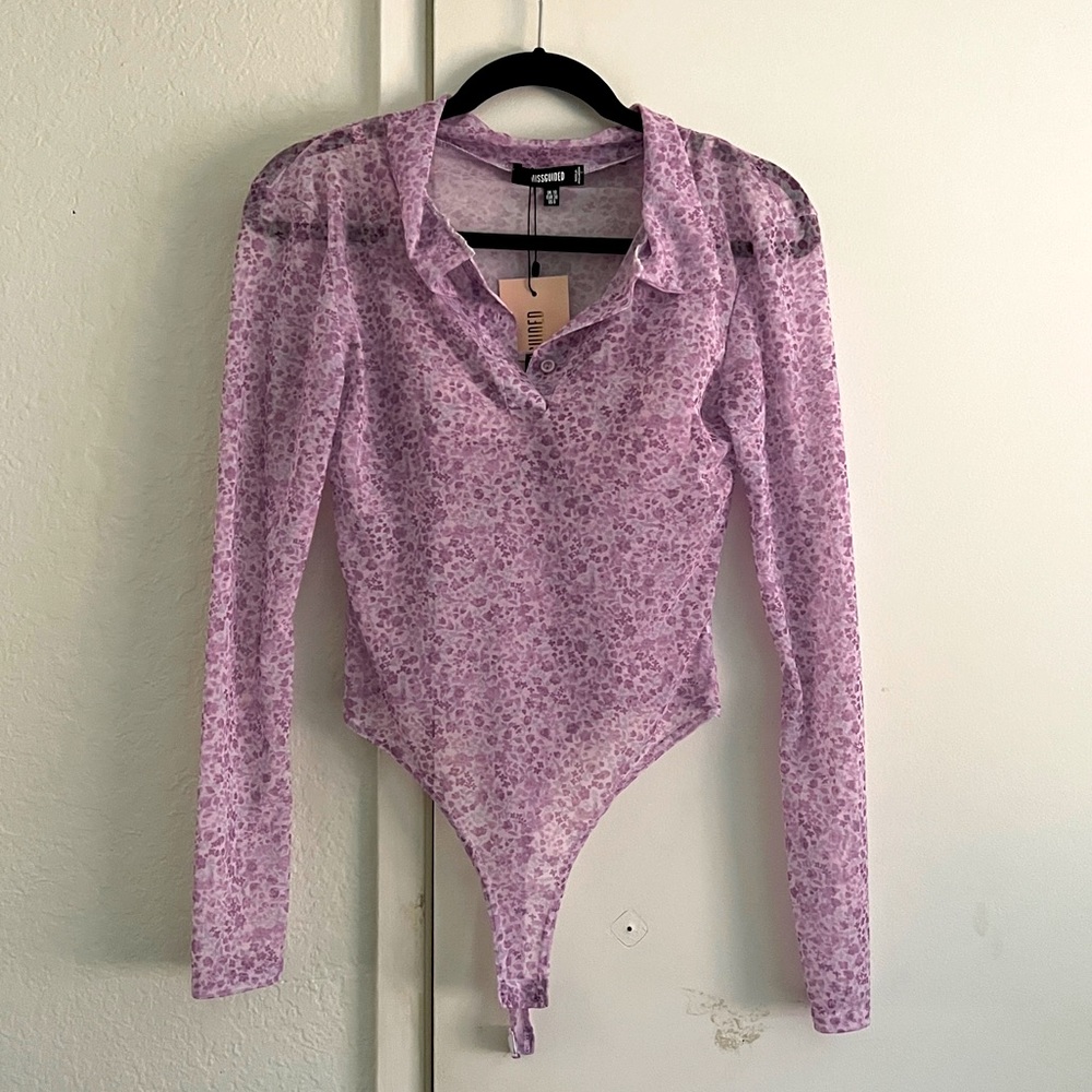 Mesh Floral Long Sleeve Bodysuit Top